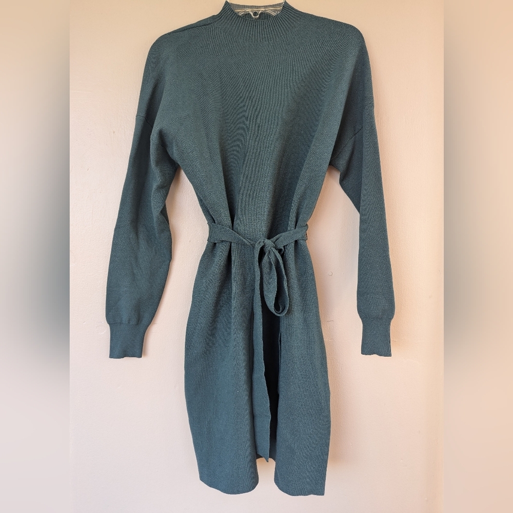 Boden High Neck Knitted Shift Dress, Trekking Green (SIZE 8)